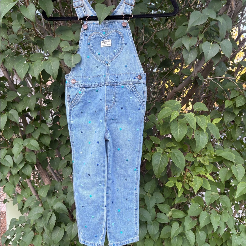 OshKosh B'gosh Denim Overalls with Hand embroidered Heart Details - Picture 3 of 12